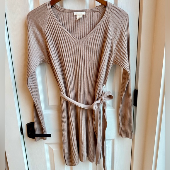 H&M Sweaters - H&M MAMA Maternity Long Ribbed Knit Belted Beige Sweater, Size Small